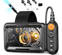 Camera Endoscopique Double Objectif, Endoscope Camera Inspection Canalisation 1080P HD avec Écran IPS 5", 8+1 Lumières LED et Carte 32 Go, Telescopique Flexible Câble 10M IP67 étanche pour Auto