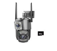 Camera Exterieur 4MP 4K Dual Lens Outdoor Camera PTZ IP Cameras Night Vision Security Protection Wireless CCTV Net Video Surveillence(32g)