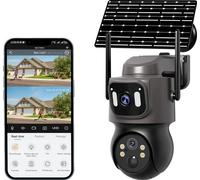 Caméra extérieure, double lentille, alimentée par énergie solaire, 8MP Ajouter 128G