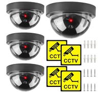 Caméra factice 4 pièces: Fake Surveillance Caméra CCTV avec Lumière LED clignotante Caméra de sécurité Dôme Caméra de Surveillance Factice Fausse Caméra Dôme Caméra Dôme pour Intérieur et Extérieur
