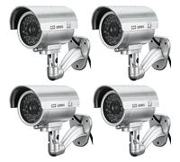 Caméra factice BW CCTV 4 x faux appareil photo factice de sécurité Caméra factice de surveillance CCTV pour une utilisation en extérieur avec clignotant LED Light Bullet Shape - Argent