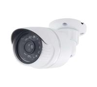 Caméra factice CHACON en aluminium Blanc, style bullet, indicateur LED bleu visible, fixation mur/plafond réglable