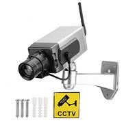Caméra factice de sécurité CCTV, lumière Clignotante LED, Simulation d'alimentation extérieure et intérieure, antenne sans Fil ABS argentée pour la Maison, Le Bureau ou Le Magasin
