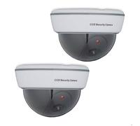 Caméra factice en dôme, lot de 2, lumière LED clignotante, intérieur & extérieur, dissuader intrus, surveillance, blanc