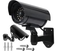 Caméra factice pivotante pour l'extérieur et l'intérieur - CCD sans fil avec LED clignotante - Résistante aux intempéries - Fausse caméra de surveillance pour la maison et le bureau - Noir