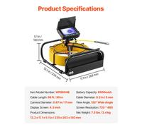 Caméra Inspection Canalisation 30 m Endoscope Drain-VEVOR-avec Lumière 6 LED Réglables, Carte SD 16 Go, Zoom 3X