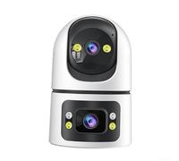 Caméra intelligente d'intérieur Wi-Fi avec système à double objectif pour une vision étendue, fonction de vision nocturne, détection de mouvement avec suivi automatique et audio bidirectionnel, (blanc