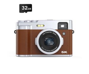 Caméra numérique 5K avec objectifs avant et arrière/mise au point automatique Brown