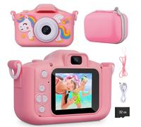 Caméra Numérique Enfant 1080P - Appareil Photo Enfant Vidéo 26MP avec Carte SD 32 Go - Cadeau pour Fille et Garçon 3 à 12 Ans - Idéal pour Noël, Anniversaire et Développement Créatif (Rose)