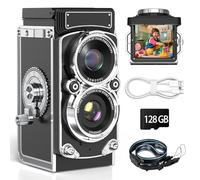 Caméra Numérique Vintage, TLR Style Portable 1080p FHD 12MP Auto Focus Retro Camera avec Filtres Classic pour Les Adolescents Débutants et Les Voyages (128GB)