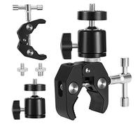 Caméra Pince, Mini Super Clamp Appareil en Alliage Aluminium, Mini Photo Tête Rotule Pivotante à 360° avec 1/4” & 3/8” Vis Adaptateur de Montage pour Appareil Photo, Lumières LED, Microphone