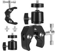 Caméra Pince, Mini Super Clamp Appareil en Alliage Aluminium, Mini Photo Tête Rotule Pivotante à 360° avec 1/4¿ & 3/8¿ Vis Adaptateur de Montage pour Appareil Photo, Lumières LED, Microphone