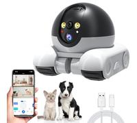 Caméra pour Animaux de Compagnie ,Caméras Mobile D'intérieur 1080P,2 Voies de Communication,Détection de Mouvement,Vision Nocturne,Caméra Mobile sans fil avec Télécommande APP pour Chats et Chiens