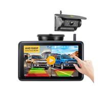 Caméra Recul Arrière À Aimant Solaire sans Fil, 7 Pouces, Enregistrement DVR, Moniteur AHD pour Camping-Car, Remorque Camion Caméras De Recul(128GB,7Inch add 1Cam)