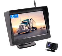 Caméra Recul sans Fil Numérique HD avec Moniteur LCD 5“, Kit Caméra Recul Voiture WiFi, étanchéité IP68 Grand Angle 145°, Installation Facile, Distance 300m Convient aux 12-36V Camions Pick-up SUV