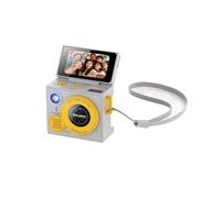 Caméra Selfie à Écran Rabattable, Format Pouce, Enregistreur HD 1080p, Mise au Point Automatique, Portable, avec Dragonne, Jaune