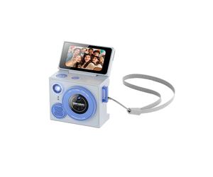 Caméra Selfie à Écran Rabattable, Format Pouce, Enregistreur HD 1080p, Mise au Point Automatique, Portable, Petite Caméra avec Dragonne, Bleue
