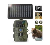 Caméra solaire 8K 30FPS, 60MP Bluetooth WiFi, caméra de jeu, contrôle par application, angle de détection de 120°/vision nocturne/déclencheur 0,1S activé par le mouvement/étanchéité IP66, cerf pour