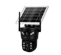 Caméra Solaire extérieure étanche 6MP WiFi caméra Double Objectif Panneau Solaire sécurité à Domicile CCTV Surveillance vidéo V380pro(WiFi Cam and 128GB)