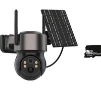 Caméra solaire sans fil, fonctionnalité double lentille, 4MP haute résolution, 1 lentille ajouter 64G