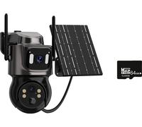 Caméra solaire sans fil, fonctionnalité double lentille, 4MP haute résolution, 2 lentilles Add 64G