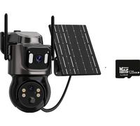 Caméra solaire sans fil, fonctionnalité double lentille, 4MP haute résolution, 2 lentilles ajouter 128G