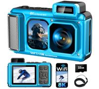 Caméra sous-marine 8K, 90 MP 15,2 m WiFi étanche avec carte de 32 Go, autofocus robuste, résistant aux chocs, à la poussière, écran tactile à double écran, batterie 1800 mAh, numérique flottant 18x