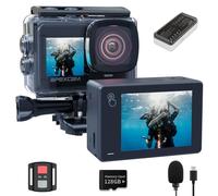 Caméra Sport 4K 48MP avec Carte 128GB, Action Cam Double Écran Tactile WiFi, Stabilisation EIS, Camera Étanche 40M avec Télécommande, 2 Batteries 1350mAh et Kit d’Accessoires, Idéal pour Vlog/Plongée