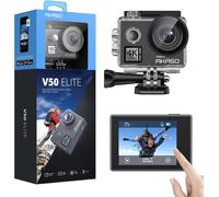 Caméra Sport 4K 60Fps 20Mp Wifi Télécommande Commande Vocale Ecran Tactile Eis Caméra Sportive Etanche Sous Marine Angle Vision Réglable 8X Zoom 2 Batteries Et Kit D'Accessoires V50 Elite