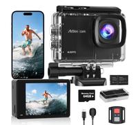 Caméra Sport 4K 60FPS avec 64GO carte 48MP Caméra d'action,131ft Étanche | 8X Zoom Action camera,EIS Caméra sous Marine Télécommande WiFi 2 * 1350 mAh Divers moto Accessoires