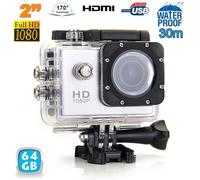 Caméra Sport Étanche 30M Caméra Action Grand Angle Photos HD 1080P Argent 64 Go YONIS