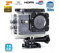 Caméra Sport Étanche 30M Caméra Action Grand Angle Vidéo HD 1080P Noir 16 Go YONIS
