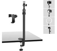 Camera Table Mount, 37cm-80cm Desk Light Holder with 1/4"" Ball Head & Phone Holder for DSLR Camera, Smartphone, LED Light, Webcam