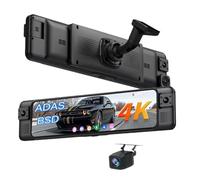 Caméra Tableau Bord Miroir 4K, 4 Canaux, WiFi, GPS, ADAS BSD, Détection d'angle Mort, Assistance Inversée, Rétroviseur Voiture DVR avec Support Caméras De Recul(None,4CHs Bracket H)