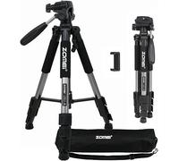 Caméra Trépied Q111 Appareil Photo pour Smartphone Professional Aluminium Caméscope Stand avec tête Pan et Sac de Transport Compatible pour DSLR Nikon Canon (Argent)