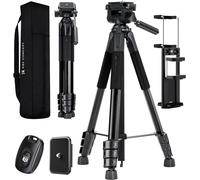 Camera Tripod 172cm, S254A3+BV01 Portable Camera Tripod Smartphone Tripod with Phone Stand for iPhone, Samsung, Detachable 3-Way Pan Head for Canon Nikon Sony DSLR