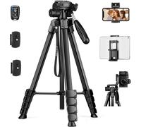 Camera Tripod, 173 cm Lightweight Aluminium Smartphone Tripod with Detachable 3 Ways, Tripod for iPhone/iPad/Camera/Phone with Remote Control and Stand for Phone Tablet