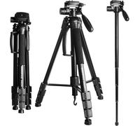 Camera Tripod, 176.5 cm Tripod/Monopod, Lightweight Travel Tripod with 3-Way Panoramic Head, Compatible with Digital Cameras, Camcorders, Maximum Load 4 kg