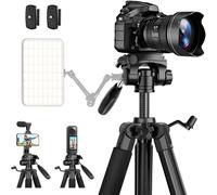 Camera Tripod, 190 cm Portable Aluminium Camera Tripod for Canon Nikon Sony DSLR Lightweight Tripod for Smartphone/iPhone/Phone with Phone Holder