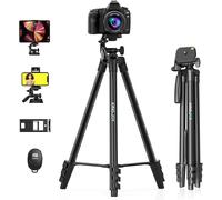 Camera Tripod 60 inch Lightweight Camera Tripod with Remote Shutter Release 360 Degree Rotation with Cell Phone and Tablet Holder for Canon Nikon Action Camera