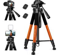 Camera Tripod for Canon/Nikon/Sony/DSLR Camera, 165 cm Aluminium Tripod Camera with Travel Bag & Phone Holder, Lightweight Tripod for Smartphone, Maximum Load 5.5 kg, Orange