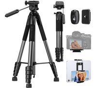 Camera Tripod for Smartphone 190 cm, S255A3+BV01 Tripod Camera with Phone Clip, for DSLR Nikon Canon Sony, iPhone, Detachable Pan Head, Bluetooth Remote Control
