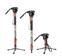 Camera Tripod, Monopode en Fibre de Carbone avec rotule Fluide vidéo à Verrouillage par pédale, 186 cm, 3 en 1, for Appareil Photo Reflex numérique.(Monopod Set Orange)
