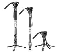 Camera Tripod, Monopode en Fibre de Carbone avec rotule Fluide vidéo à Verrouillage par pédale, 186 cm, 3 en 1, for Appareil Photo Reflex numérique.(Monopod Set Gray)