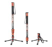 Camera Tripod, Monopode en Fibre de Carbone avec rotule Fluide vidéo à Verrouillage par pédale, 186 cm, 3 en 1, for Appareil Photo Reflex numérique.(Monopod Orange)