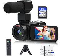 Caméra vidéo 1080p 30 MP vision nocturne infrarouge pour YouTube, écran LCD 3", zoom numérique 18x avec télécommande, microphone, mini trépied, 2 batteries, carte SD 32 Go
