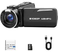 Caméra Vidéo 1080P Full HD 48MP Caméscope Zoom Numérique 18x avec Écran Rotatif 270° 3 Pouces, Vlog Caméra avec Carte 32GB & Batterie, Fonction Webcam avec LED, Idéal pour Débutants