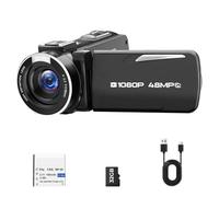 Caméra Vidéo 1080P Full HD 48MP Caméscope Zoom Numérique 18x avec Écran Rotatif 270° 3 Pouces, Vlog Caméra avec Carte 32GB & Batterie, Fonction Webcam avec LED, Idéal pour Débutants