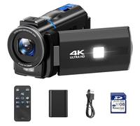 Caméra vidéo 4K Camescope Camera pour youtubeur, 48MP Zoom numérique 16X Vision Nocturne écran Tactile Rotatif à 270° Webcam Camcorder Video Camera avec Carte SD 32Go, télécommande, lumière d'appoint