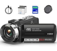 Caméra vidéo 4K Ultra HD 80 MP pour YouTube, zoom numérique 18x, écran IPS 270°, vision nocturne infrarouge, avec carte SD de 32 Go, bouchon d'objectif et 2 piles